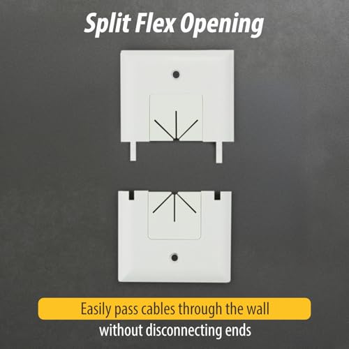 DATA COMM Electronics 45-0017-UWH Split Style TV Outlet Covers Wall Plate w/Flexible AV/HDMI Cable Pass-Through Sturdy Wall Plate Cover For Electrical Outlets Electrical 1-Gang, Ultra White - color: White, size: 1 Gang, style: Split Style