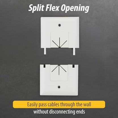 DATA COMM Electronics 45-0017-UWH Split Style TV Outlet Covers Wall Plate w/Flexible AV/HDMI Cable Pass-Through Sturdy Wall Plate Cover For Electrical Outlets Electrical 1-Gang, Ultra White - color: White, size: 1 Gang, style: Split Style