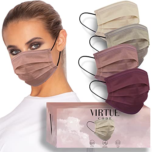 VIRTUE CODE Support Face Masks - Soft 3 Ply Comfort Face Masks, Colorful Disposable Face Mask 50 Pack. Earth Tones Colored Masks. Adults Mens and Womens Disposable Face Masks - color: Earth Tones