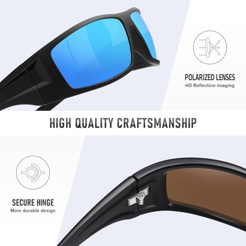 Polarized Sports Sunglasses for Men Women Unbreakable Frame Cycling Fishing Wrap Around Sunglasses UV400 Protection - color: 1-black Frame/Blue Mirror Lens