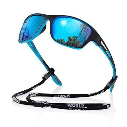 suoso Polarized Sports Sunglasses for Men: UV400 Protection Glasses Wrap Around Goggles for Driving Fishing - color: A2-blue