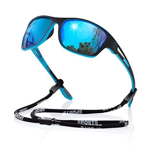 suoso Polarized Sports Sunglasses for Men: UV400 Protection Glasses Wrap Around Goggles for Driving Fishing - color: A2-blue