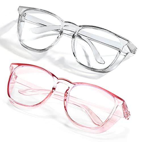 Stylish Safety Glasses Goggles for Women Girls Anti-fog Glasses Protective Eyewear Clear Glasses - color: Pink+clear