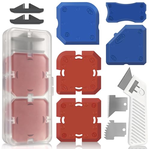 Goopreen Caulking Tool, 11 PCS Silicone Caulking Tool Kit, Caulk Remover Tool with 3 Metal Scrapers & Caulking Guide, Caulking & Grout Tools for Kitchen, Bathroom, Window, Sink&Tile Sealant Finishing