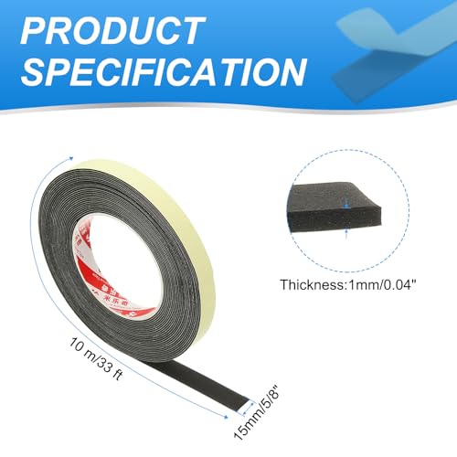 PATIKIL 5/8 Inch x 33 Ft Weather Stripping Door Seal Strip, 1mm Thick EVA Self Adhesive Foam Seal Tape for Door Window Insulation, Black - size: 5/8 Inch x 33 Ft