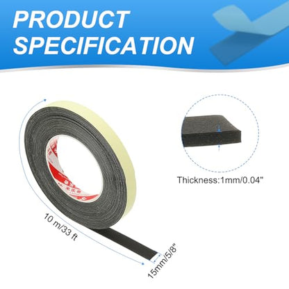PATIKIL 5/8 Inch x 33 Ft Weather Stripping Door Seal Strip, 1mm Thick EVA Self Adhesive Foam Seal Tape for Door Window Insulation, Black - size: 5/8 Inch x 33 Ft