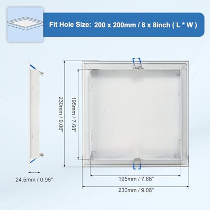 uxcell Square Ceiling Cover Plate, Recessed Lights Hole Trim Plate Wall Hole Spring Mount Decorative Flat Cap Access Panel for Ceiling or Wall 8x8 Inch Openings, Matte White - size: Fits: 8x8inch(200x200mm)