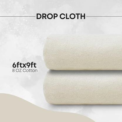 Dark White Premium Cotton 8 oz Canvas Drop Cloth | Leak Resistant, Washable | Ideal for Painting, Crafting, and Furniture Covers - Durable Multi-Purpose Use (6'x9' - Pack of 2) - size: 6'x9' - Pack of 2