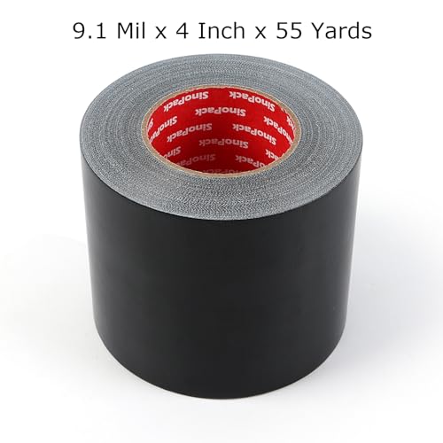 Black Heavy-Duty Duct Tape Wide Roll Industrial Strength 4 inches x 55 Yards,9.1 Mil, Waterproof, Strong, Flexible, No Residue, UV Resistant for Indoor Outdoor Repairs Tear by Hand - size: 4IN X 55Yds