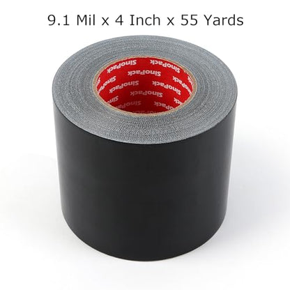 Black Heavy-Duty Duct Tape Wide Roll Industrial Strength 4 inches x 55 Yards,9.1 Mil, Waterproof, Strong, Flexible, No Residue, UV Resistant for Indoor Outdoor Repairs Tear by Hand - size: 4IN X 55Yds