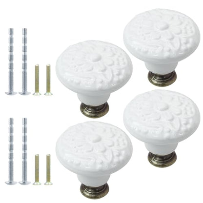4pcs White Ceramic Cabinet Knobs and Pulls - Retro Dresser and Closet Drawer Handles - Cupboard and Furniture Door Knobs - color: White, size: 4pcs-1.3 Inch