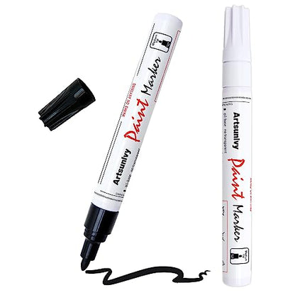 Artsunlvy Permanent Paint Pens Paint Markers - 2 Pack Black & White Oil Based Quick Dry Waterproof Markers For Tire, Rubber,Wood, Rocks, Metal, Canvas - color: White & Black
