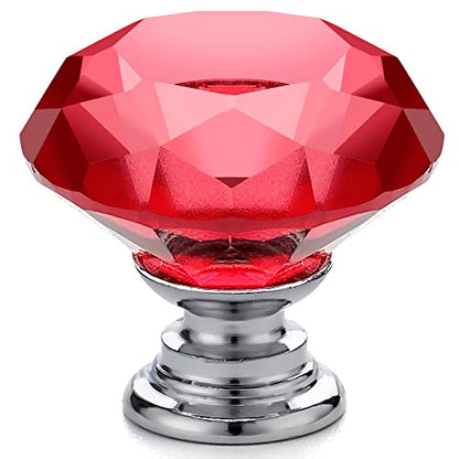 Ravinte 5 Pack Red Crystal Knobs for Dresser Drawers Glass Cabinet Knobs Diamond Shaped Drawer Knobs - 30 mm Knobs with Silver Base - color: Red
