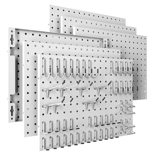 Spampur Peg Board, 6 Pack Metal Pegboard Panels White Pegboards Wall Organizer with 50 Hooks, Heavy Duty Peg Board for Walls Home, Garage Tool Storage, Office Organization, Craft Room, Kitchen - color: White, size: 16x12"- 6 Pcs