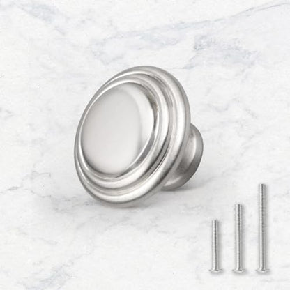 Gobrico 1-3/8" Round Cabinet Knobs Brushed Nickel Kitchen Door Knobs Bifold Handles for Wardrobe Bookcase Drawers 5 Pack - color: Satin Nickel