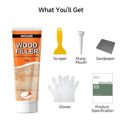 All Purpose Wood Filler, White Wood Putty Repair for Holes, Quickly Restore Any Broken and Defective Wooden Furniture, Door Frame Repair Kit Stainable (5.29oz/150g) - size: 150g