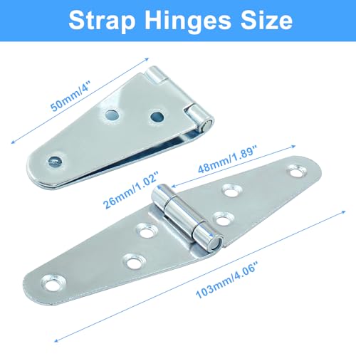 Piutouyar 6 Pcs Heavy Duty Silver Strap Hinges, 2 Inch Shed Hinges Cabinet Latch Door Hinge Gate Hinge with Mounting Screws - color: Silver