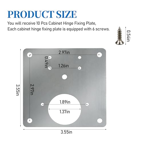 10 Pcs Cabinet Hinge Fixing Plate,5 Hole Model Durable Stainless Steel Hinge Fixing Plate with Screws for Shelves Cabinets Wood and Furniture