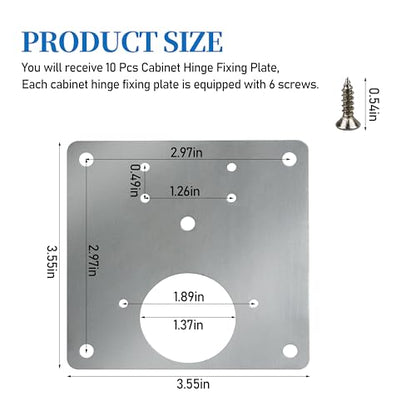 10 Pcs Cabinet Hinge Fixing Plate,5 Hole Model Durable Stainless Steel Hinge Fixing Plate with Screws for Shelves Cabinets Wood and Furniture