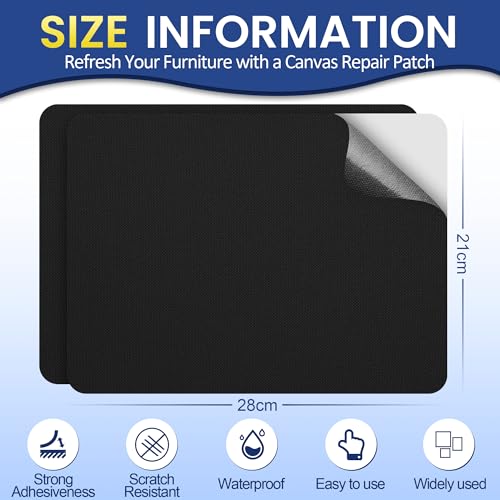 Self-Adhesive Canvas Repair Tape, 8.3" x 11" Waterproof Canvas Repair Patch, Fabric Patch Repairs Kit for Furniture, Tents, Sunbrellas, Boat Covers Awnings, Couches, Clothes, Bags Black - color: Black, size: 8.3" x 11"