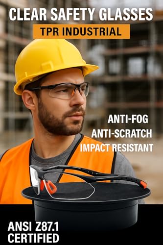 Safety Glasses, ANSI Z87.1 Certified with Anti-Fog and Scratch Resistant Lenses, Adjustable with Black Frame - color: Clear