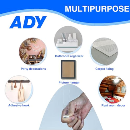 ADY Clear Picture Hanging Strips 40 Pack, Removable Double Sided Tape Damage Free for Wall, Refill Adhesive Strips for Rent Room, Nano Transparent Adhesive Tape for Decor, Poster - size: XL-1in x 4.52in