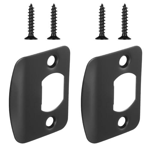 Door Strike Plate 2-1/4"x1-3/4", 2 Pcs Universal Round Corner Design Stainless Steel Construction Extended Lip Door Latch Plates Hardware with 4 Pcs 0.8" Screws for Interior/Exterior Doors (Black) - color: Black