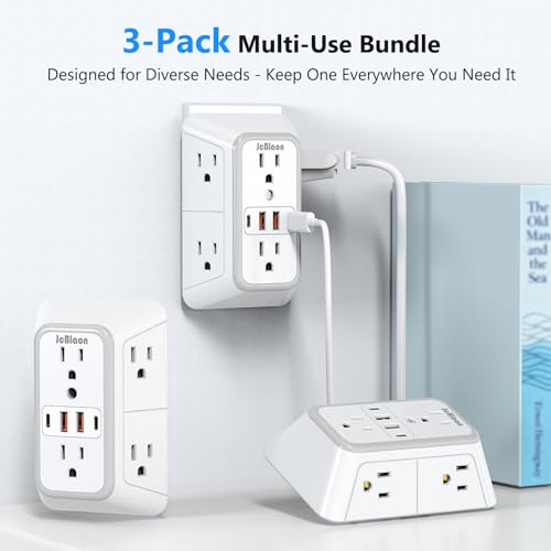 3 Pack Surge Protector Outlet Extender, 6 Outlet Splitter with 4 USB Ports (2 USB C), Multi Plug Wall Outlet 1050J Power Strip, USB Wall Charger for Home Office Kitchen Travel - color: White 3PCS