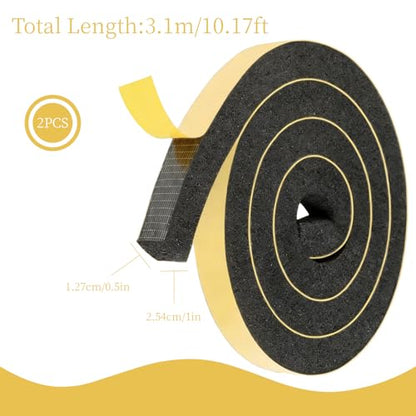 Window Air Conditioner Foam Tape -2 Rolls, 1 Inch Wide x 1/2 Inch Thick Weather Stripping Door Seal Strip for Insulation, Weatherstrip, Gap Blocker,Total 13Feet Long
