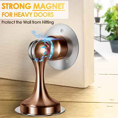 Door Stoppers Magnetic Door Catch, Stainless Steel Magnetic Door Stop 2 Pack, Double-Sided Adhesive Tape, No Drilling, Screws for Stronger Mount, Holder Your Door Open for Wide Doors - style: 2 Pack Red Bronze