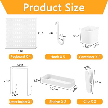16pcs Pegboard sets, Plastic White Peg board Wall Organizer Kits,4pcs Peg Board and 12 Accessories Modular Hanging, Wall Mount Display Pegboard Panel Sets for Home Office Garage Kitchen Workshop - style: ABS pegboard kit
