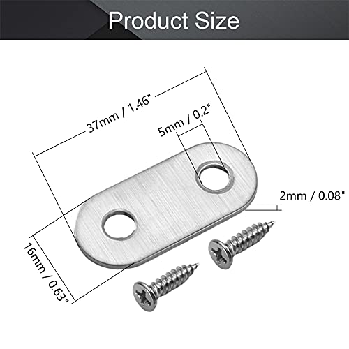 MroMax 10Pcs 201 Stainless Steel Straight Brackets 1.46" x 0.63" Flat Straight Braces Brushed Metal Fixed Connecting Plate for Repairing Furniture, Bookcase, Table, Chair Legs 2 Holes with Screws - size: 1.46"x 0.63"x 0.08"(LxWxT)