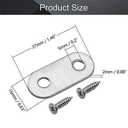 MroMax 10Pcs 201 Stainless Steel Straight Brackets 1.46" x 0.63" Flat Straight Braces Brushed Metal Fixed Connecting Plate for Repairing Furniture, Bookcase, Table, Chair Legs 2 Holes with Screws - size: 1.46"x 0.63"x 0.08"(LxWxT)