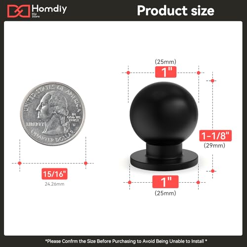 homdiy 30 Pack Black Cabinet Knobs, Kitchen Drawer Handles Round Ball Matte Hardware for Dresser, 1 Inch Single Hole Pulls - color: Black, size: 1 in(25mm)