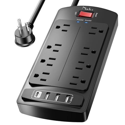 10 Feet Surge Protector Power Strip - Nuetsa Extension Cord(1625W/13A) with 8 Outlets and 4 USB Ports, Flat Plug, 2700 Joules, for Home, School, College Dorm Room, and Office, ETL Listed, Black - color: Black, size: 10 Ft