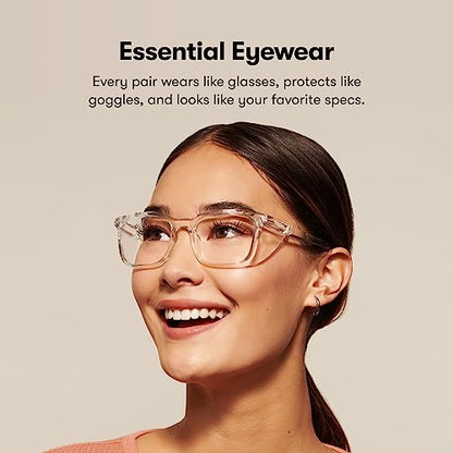Stoggles Rectangle Z87.1 Certified Safety Glasses, Blue-Light, UV Blocking Lens, Top & Side Shield, Anti-Fog, Stylish Eyewear - color: Denim, size: Medium Low Bridge Fit