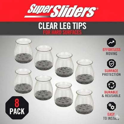 Super Sliders 1 Inch Round Chair Leg Tips with Felt Bottom – Heavy Duty Silicone Furniture Leg Caps, Steel Reinforced Floor Protectors for Chairs & Tables, 8 Count