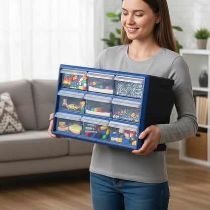 NORTHSKY 9-Bin Small Parts Cabinet, Stackable, Blue, 14.17 × 7.09 × 9.45 in 9 * Blue (9 Drawer & Clear) - size: 9 Drawer