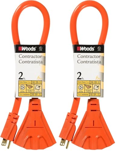 Woods 990824 Cord Set, 12/3 2' STW Orange 3 Outlet, 2-Foot, 2 Foot (Pack of 2) - size: 2 Foot (Pack of 2), style: Extension Cord