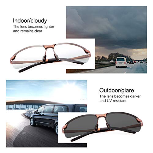 YIMI Men Photochromic Polarized Sports Sunglasses Cycling Fishing Driving Glasses UV Protection Eyeglasses Anti Glare Eyewear - color: 3043 Brown