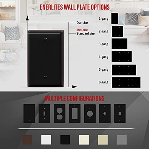 ENERLITES Blank Device Wall Plate, Blank Outlet Cover, Gloss Finish, Mid-Size 1-Gang 4.88" x 3.11", Polycarbonate Thermoplastic, 8801M-BK, Black - color: Black, size: Mid-Size