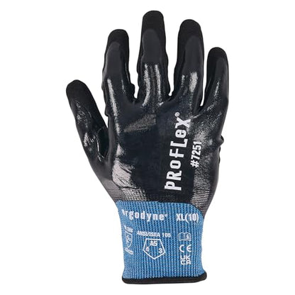 Ergodyne ProFlex 7251 Fully Coated Nitrile Work Gloves, Oil/Water Resistant, ANSI/ISEA 105-2016 A5 Cut Resistance, Touchscreen Capable - size: Medium
