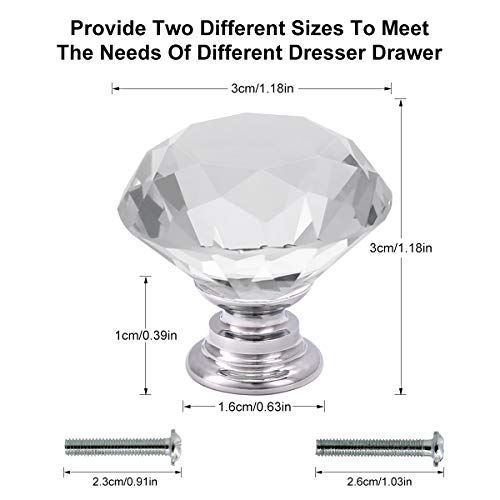 Akstore 10 Pcs Crystal Glass Cabinet Knobs 30mm Diamond Shape Drawer Kitchen Cabinets Dresser Cupboard Wardrobe Pulls Handles (Clear) - color: Clear-Silver