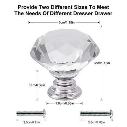 Akstore 10 Pcs Crystal Glass Cabinet Knobs 30mm Diamond Shape Drawer Kitchen Cabinets Dresser Cupboard Wardrobe Pulls Handles (Clear) - color: Clear-Silver