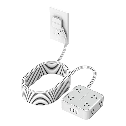 TESSAN Surge Protector Power Strip, 25 Ft Flat Plug Extension Cord with 3 USB (1 USB C) 8 Outlets, 1250W, 900J Protection, 3 Sided Outlet Extender with Power Switch for Office, Dorm Room, Grey - color: Grey with 1 USB C, size: 25 feet