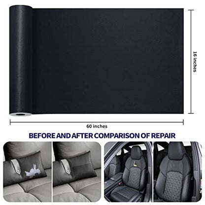 Leather Repair Patch Tape Kit, Self Adhesive Leather Repair for Furniture, Couch, Sofa, Car Seats,Office Chair,Vinyl Repair Kit.60inx16in - color: Black, size: 60 in X 16 in