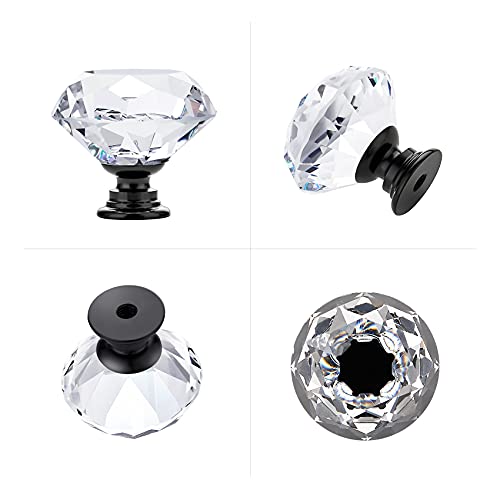 Ravinte 5 Pack Crystal Drawer Knobs - Glass Cabinet Knobs, Diamond Shaped, 30 mm with Black Base - color: Black