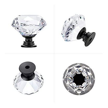 Ravinte 5 Pack Crystal Drawer Knobs - Glass Cabinet Knobs, Diamond Shaped, 30 mm with Black Base - color: Black