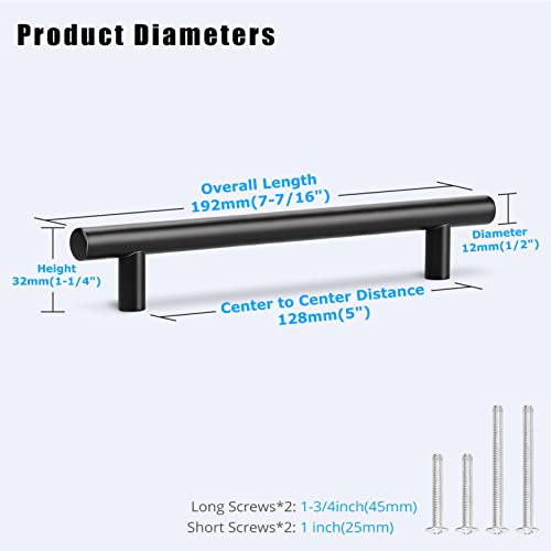 KNOBWELL 6 Pack Cabinet Handles 5 inch Black Stainless Steel Kitchen Cabinet Pulls Drawer Pulls - color: Black, size: 5 inch(128mm)