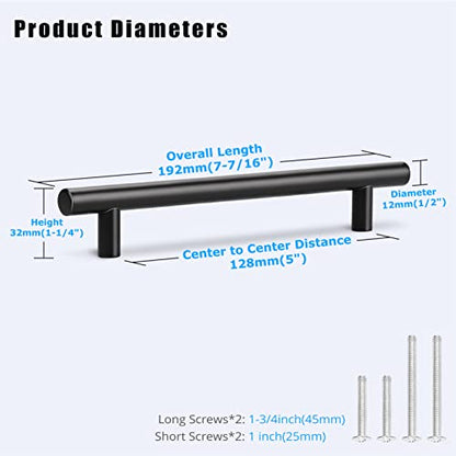 KNOBWELL 6 Pack Cabinet Handles 5 inch Black Stainless Steel Kitchen Cabinet Pulls Drawer Pulls - color: Black, size: 5 inch(128mm)